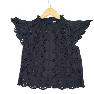 bailey 44 Black Eyelet Ruffle Sleeve Top blouse small
